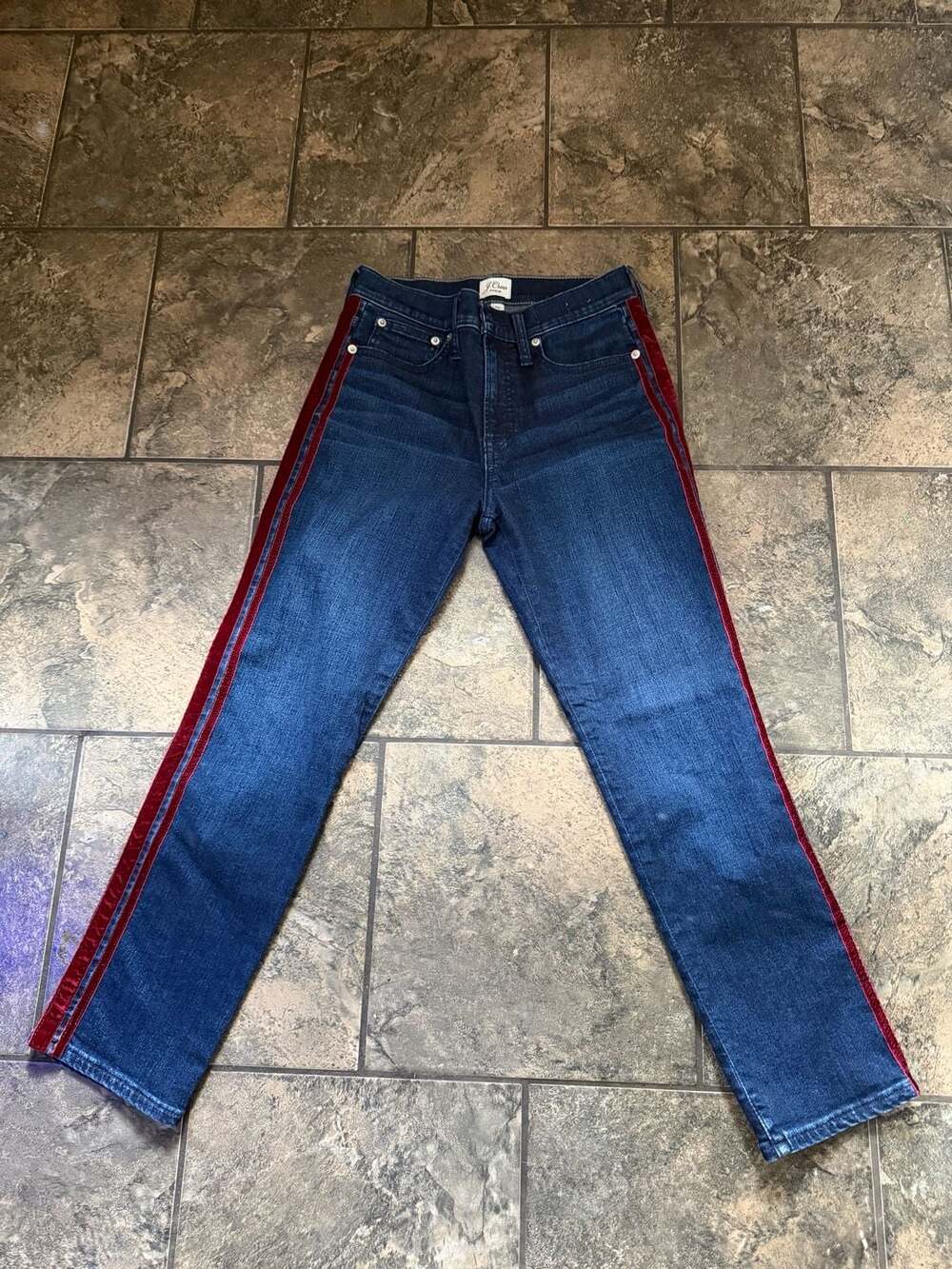 J. Crew Jeans with velvet burgundy stripes 0412